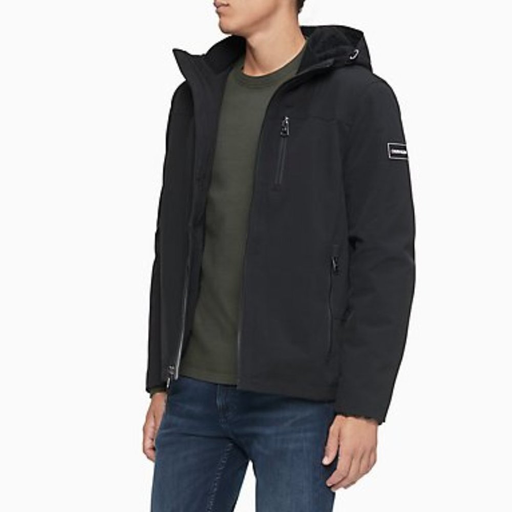 Calvin Klein Soft Shell Black Hooded Jacket (Small)